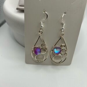 Silver Teardrop Earrings with Purple and Blue Accents